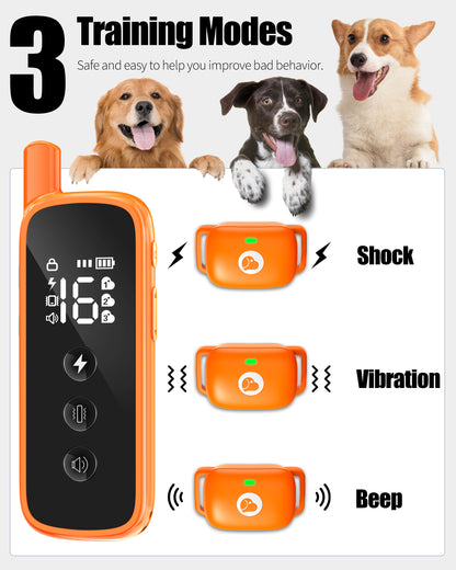 Heaflex Dog Shock Collar with Remote Rechargeable 2600FT for 5-120lbs Dogs IP68 Waterproof  with Beep, Vibration, Shock, Security Lock, Orange