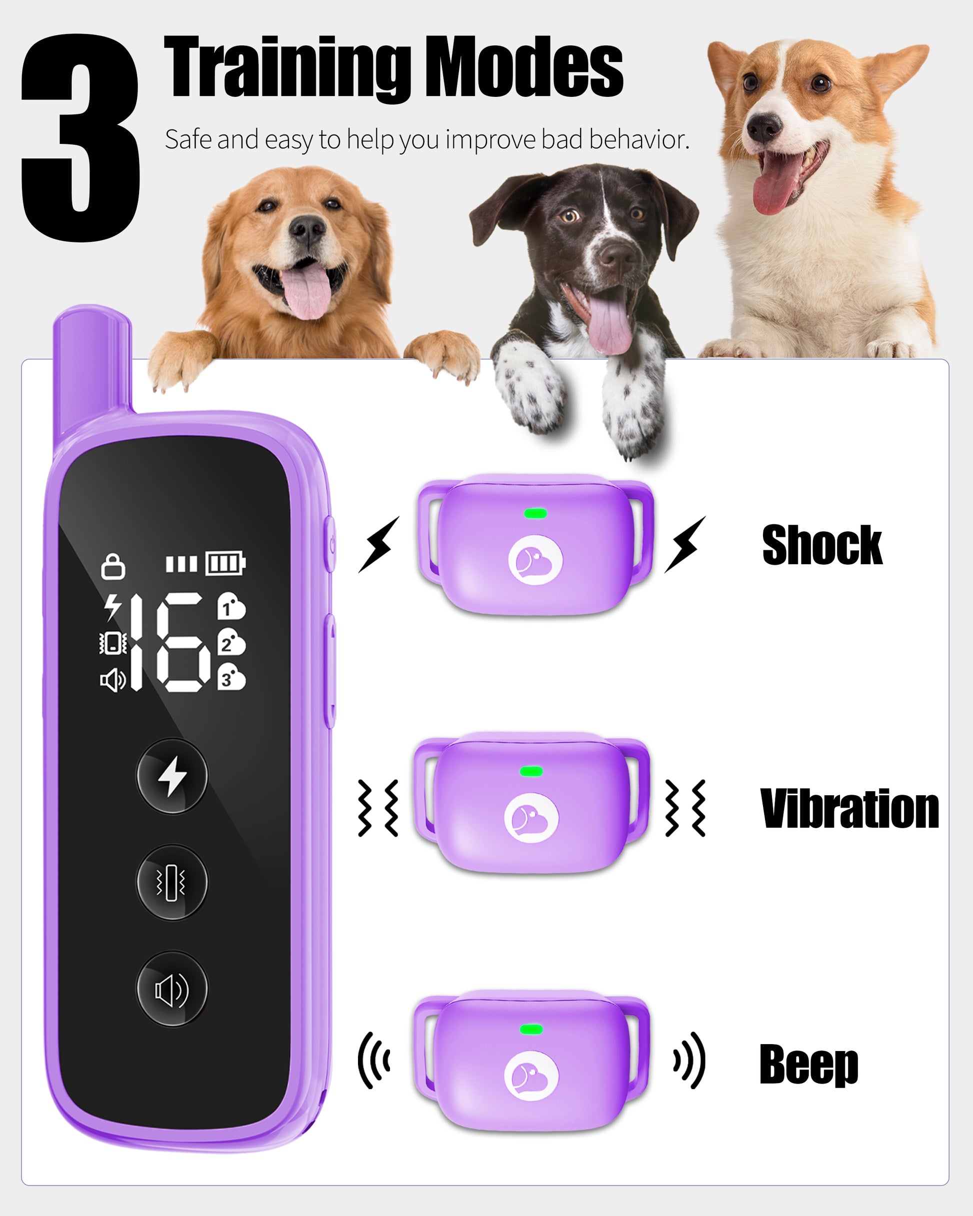 Heaflex Dog Shock Collar with Remote 2600FT Modes Security Lock IP68