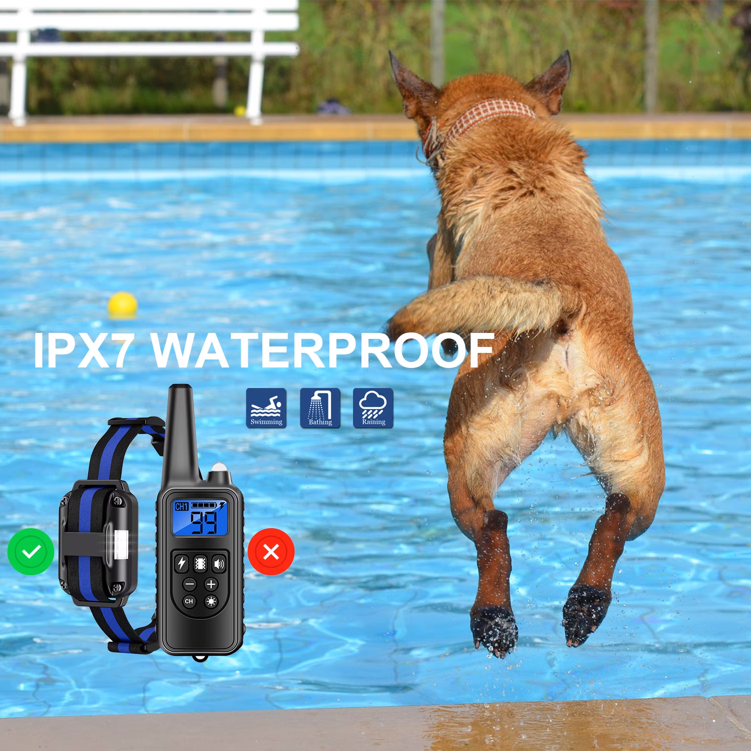 Heaflex Dog Training Collar with Remote - 2600ft Range, Waterproof, LED Light with Beep & Vibration Modes
