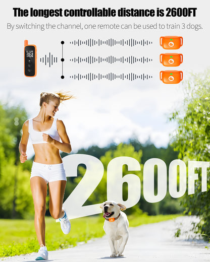 Heaflex Dog Shock Collar with Remote Rechargeable 2600FT for 5-120lbs Dogs IP68 Waterproof  with Beep, Vibration, Shock, Security Lock, Orange