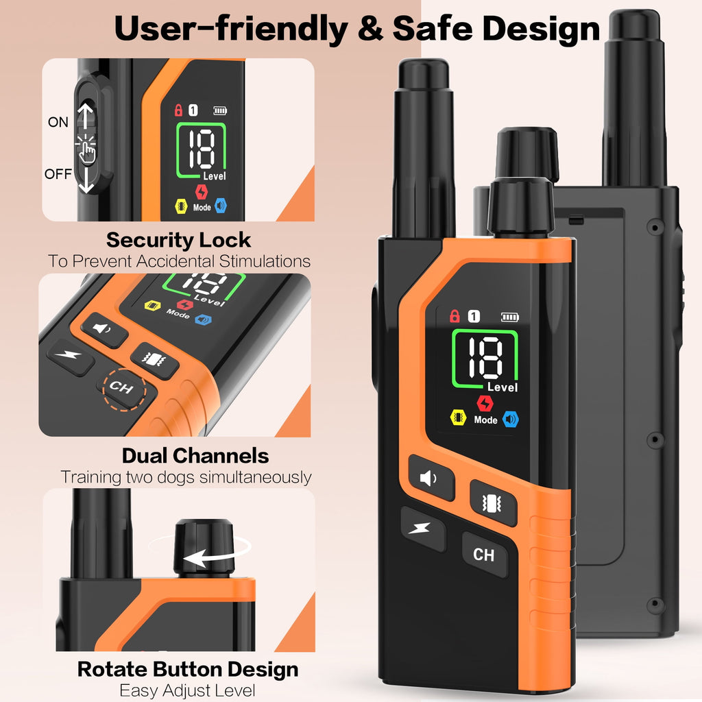 Shock Collar for Dogs, 3300FT Dog Shock Collar with Remote Control, 4 Adjustable Modes (Beep/Vibration/Shock/No Shock), Type-C Charging, LCD Screen Dog Training Collar with Safety Lock