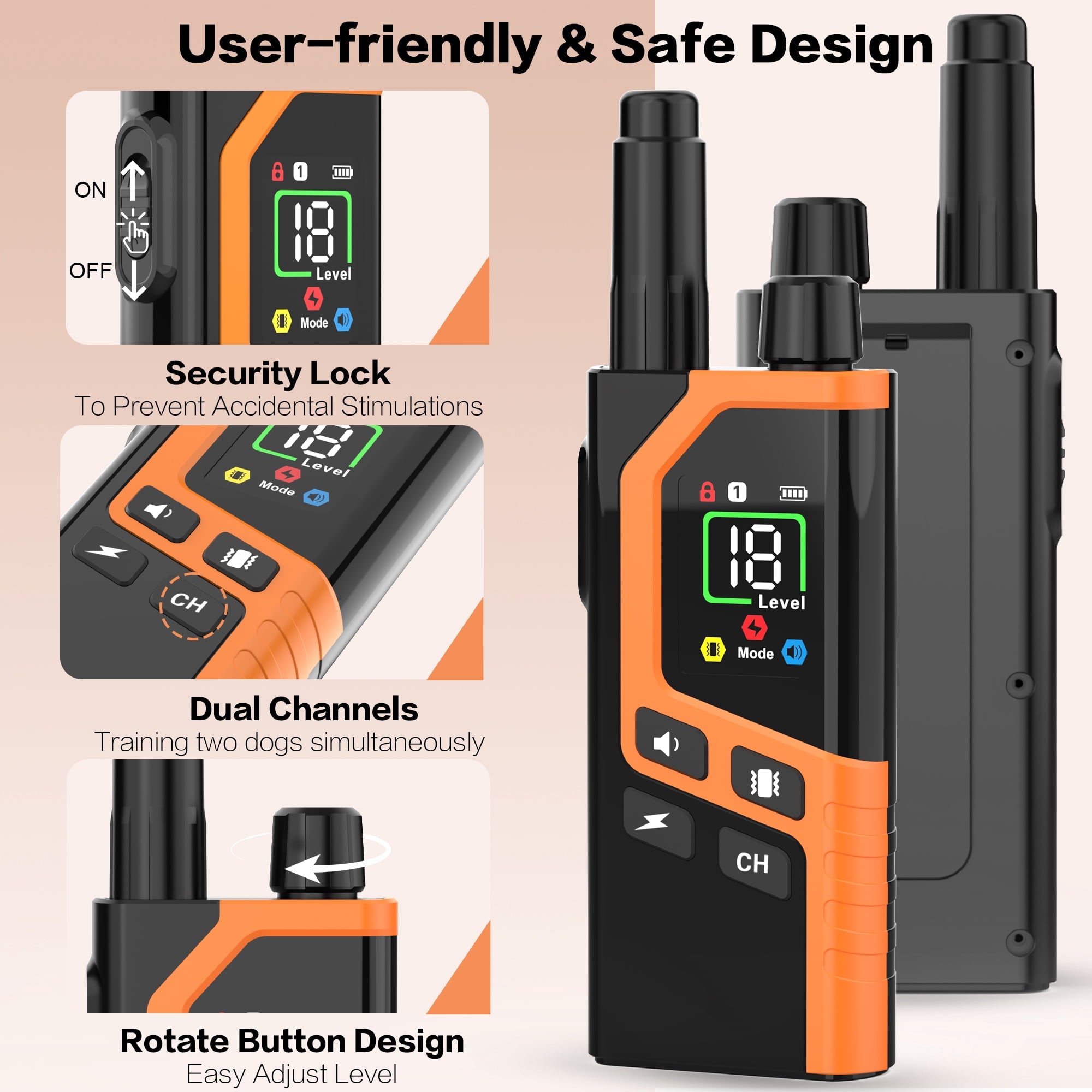 Shock Collar for Dogs, 3300FT Dog Shock Collar with Remote Control, 4 Adjustable Modes (Beep/Vibration/Shock/No Shock), Type-C Charging, LCD Screen Dog Training Collar with Safety Lock