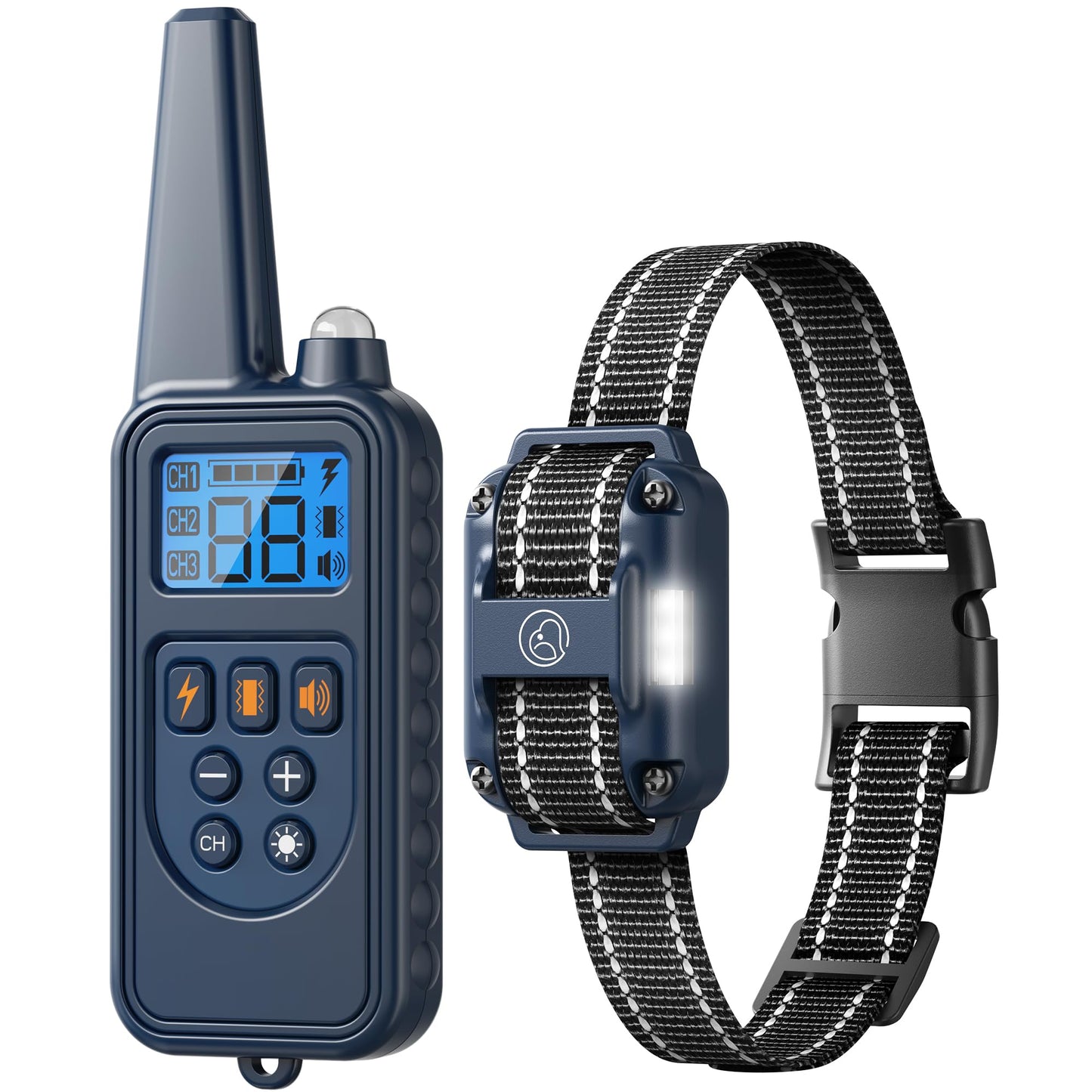 Dog Training Collar with Static Stimulation (E-shock), Vibration & Beep - Rechargeable, Durable Nylon, e-Shock Collar for 5-120Lbs Dogs