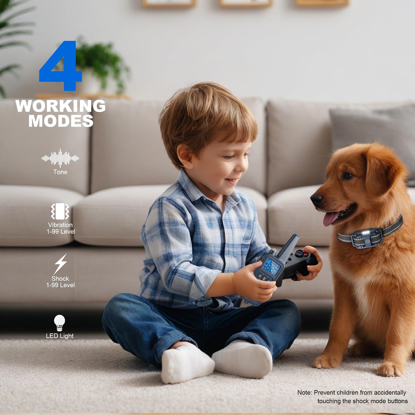 Dog Training Collar with Static Stimulation (E-shock), Vibration & Beep - Rechargeable, Durable Nylon, e-Shock Collar for 5-120Lbs Dogs