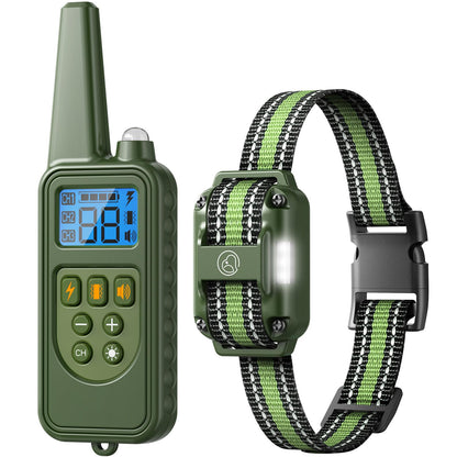 Dog Training Collar with Static Stimulation (E-shock), Vibration & Tone - Rechargeable, LCD Display, Durable Nylon