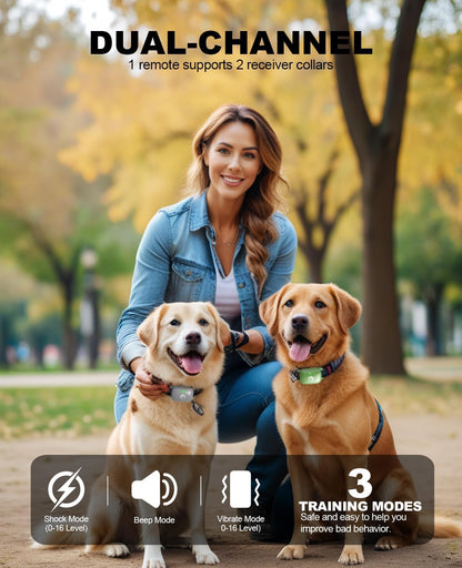 Dog Shock Collar with Remote - 2600Ft Range, 3 Training Modes (Vibration, Beep, Shock), IPX7 Waterproof - Safe & Humane E-Collar for Large Medium Small Dogs, Adjustable Levels (Gray)