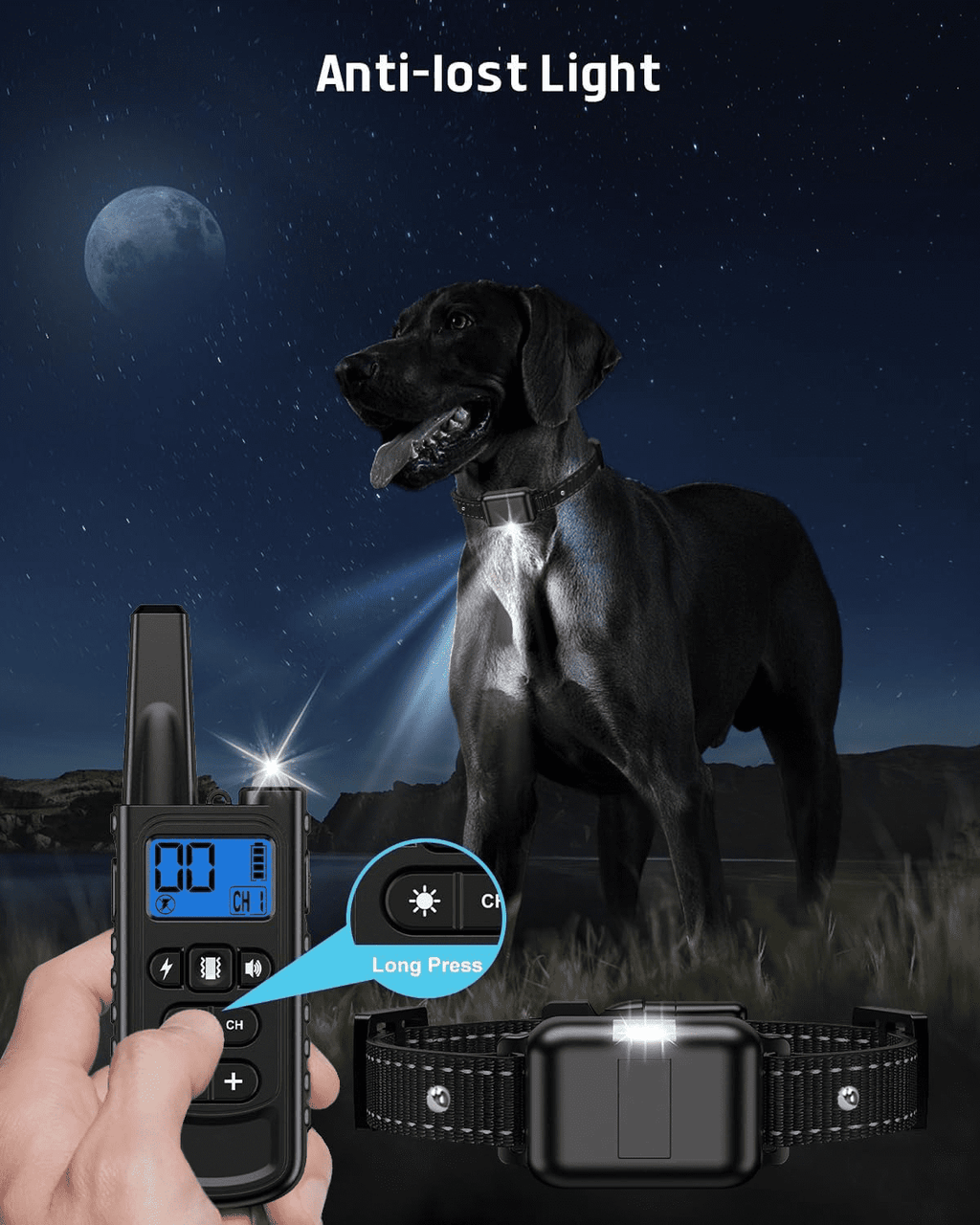 Training Collar with Remote, 3300FT Range Rechargeable IP67 Waterproof E-Collar with Flashlight, 3 Training Modes, Adjustable Strap for Small, Medium, Large Dogs (8-120lbs)
