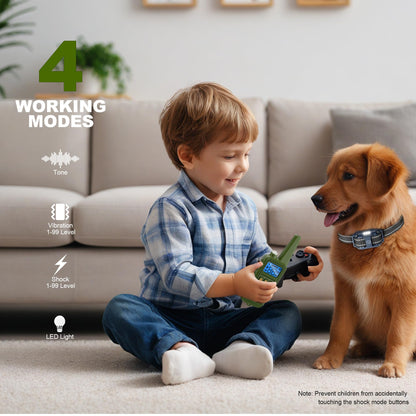 Dog Training Collar with Static Stimulation (E-shock), Vibration & Tone - Rechargeable, LCD Display, Durable Nylon