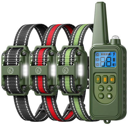 Dog Training Collar with Remote, 2600FT Range, 4 Training Modes Beep, Shake, Safe Shock, LED Light, Rechargeable IPX7 Waterproof for All Breeds Sizes, with Three Receiver Collars for 3 Dogs
