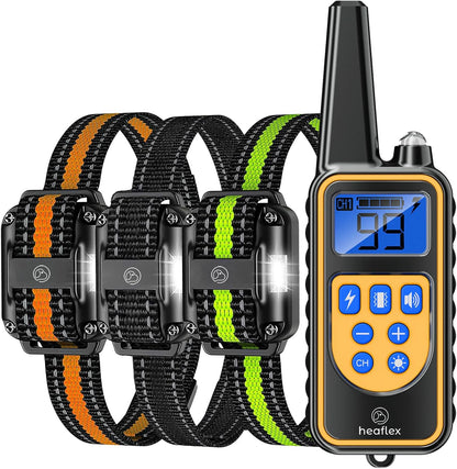 Dog Shock Collar with Remote, Dog Training Electric Collar, Waterproof Rechargeable, 1640ft Dog Shock Collar with LED Light, Beep, Vibration, Shock for Medium/Large 3 Electronic Collars Dogs