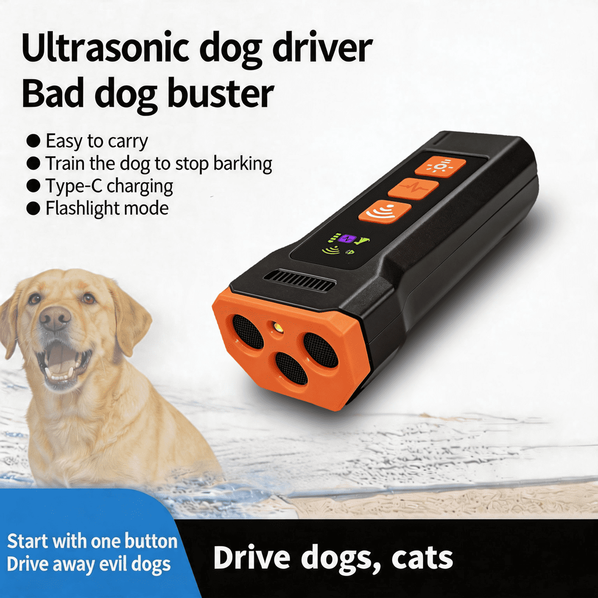 Dog Barking Control Devices three Sensors Anti Barking Device with Training/Deterrent Modes Dog Whistle to Stop Barking Ultrasonic Dog Barking Deterrent with LED Flashlight 50 ft Range, Rechargeable