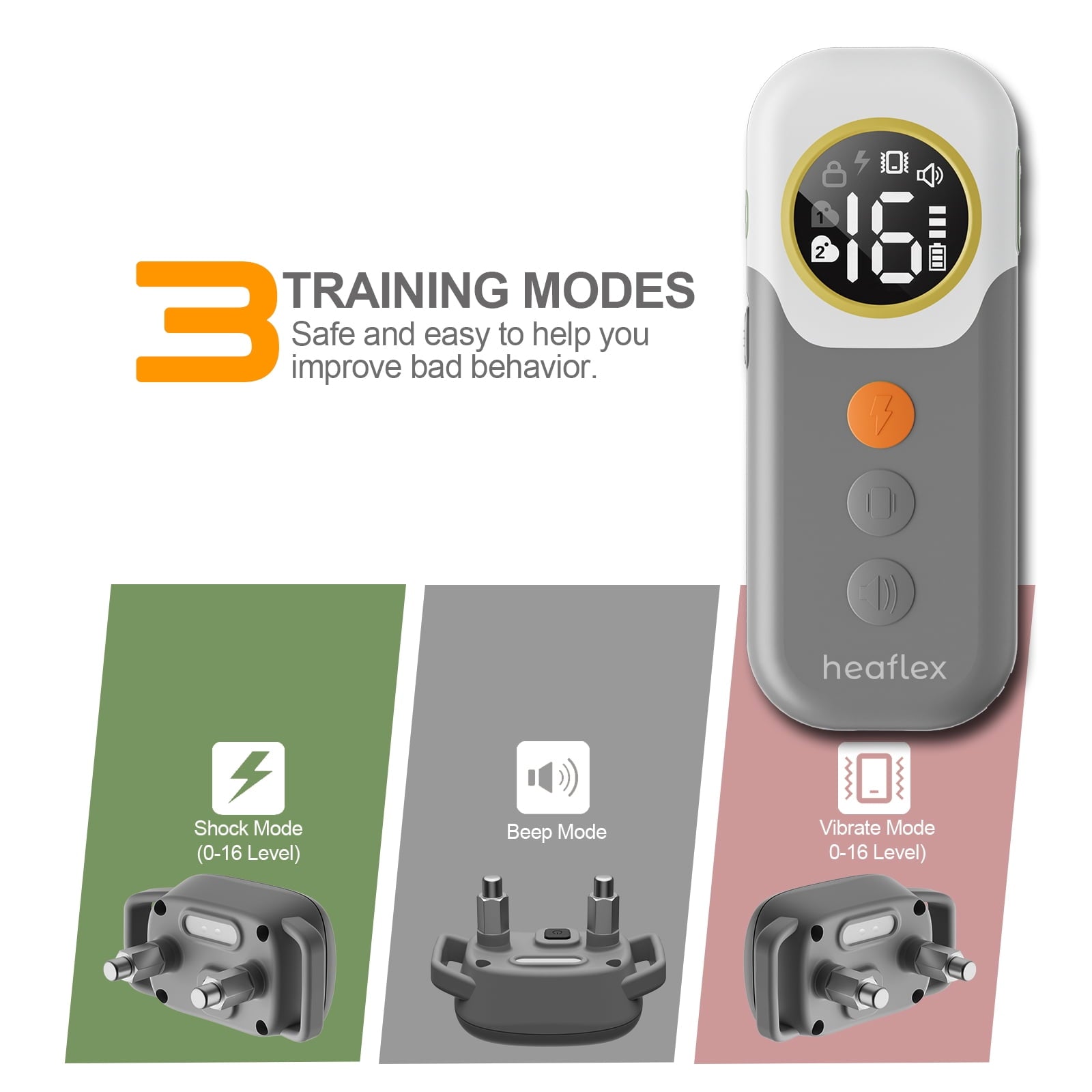 Heaflex Electric Dog Training Collar with Remote 2400FT E-Shock Security Lock Rechargeable IP67 Waterproof (Gray)