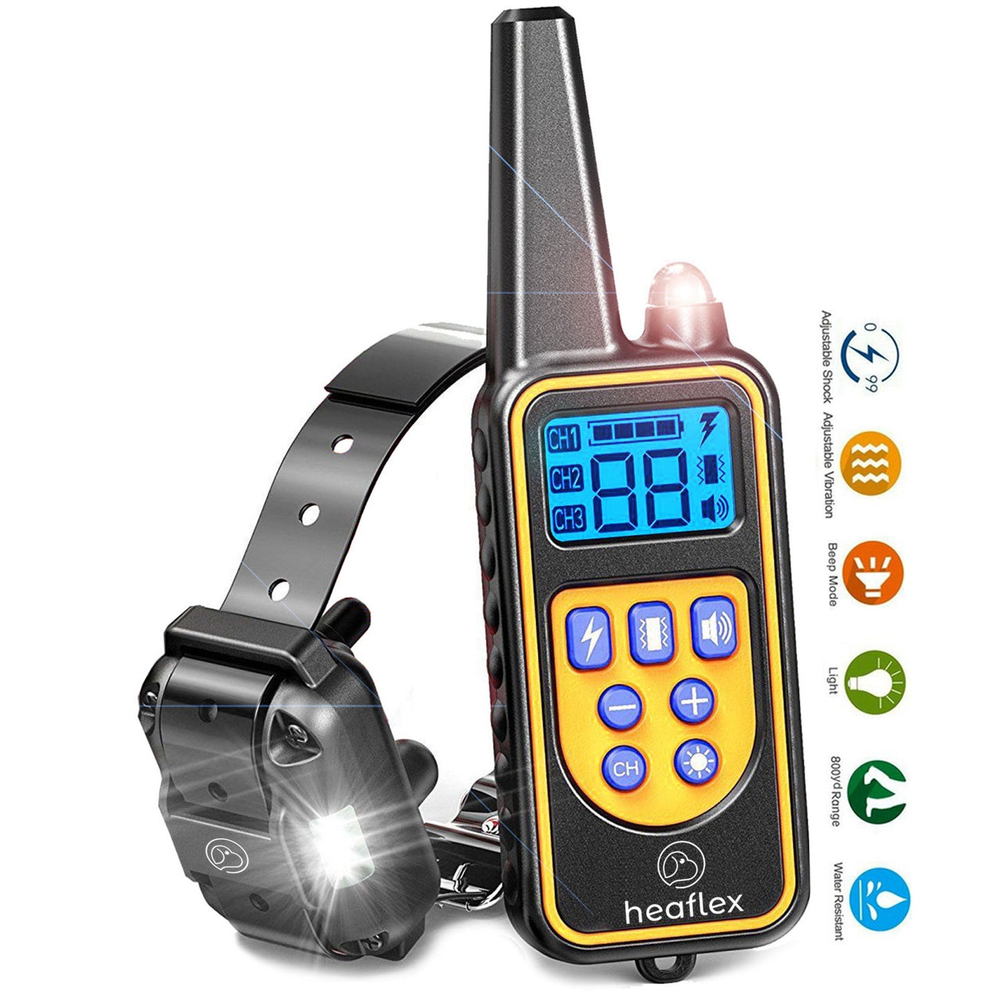 Heaflex Dog Training Electric Collar 2600ft Remote 4 Modes Light Beep Vibration Shock Waterproof