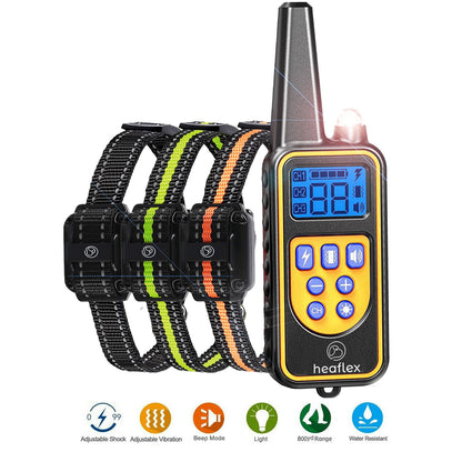 Heaflex Dog Training Electric Collar 2600ft Remote 4 Modes Light Beep Vibration Shock Waterproof 3 Dogs